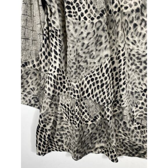 New Direction Tunic 1X Flowy Black Silver Gray Mixed Animal Print Boho Vintage - Picture 3 of 15